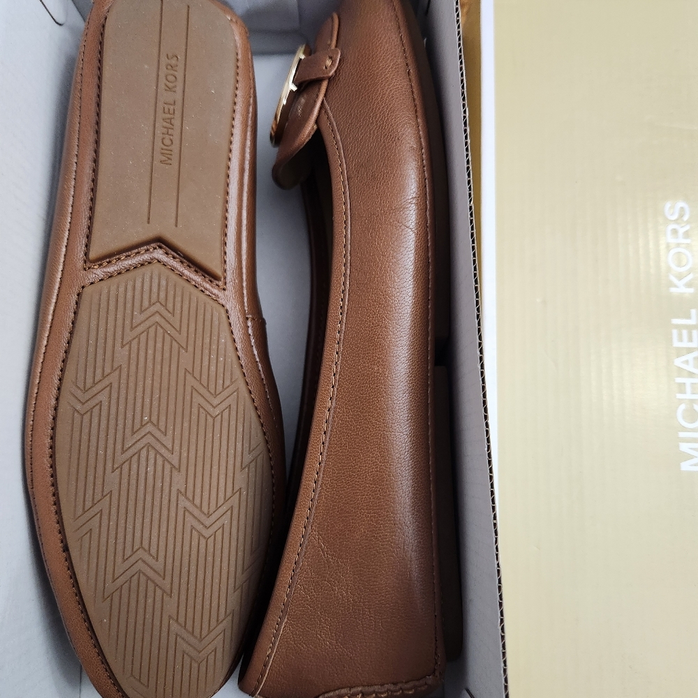 Nitb Michael Kors Lilly MK logo leather ballet flats luggage brown and g… - Picture 5 of 13